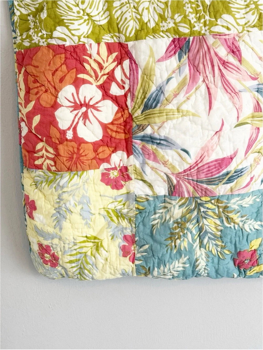POTTERY BARN Quilted Patchwork Multi Tropical Print Euro Pillow Sham 24” X 24”